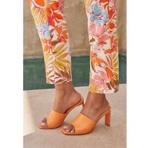 JustFab  Kieran Mule Heeled Sandal in Orange Tangerine 8.5